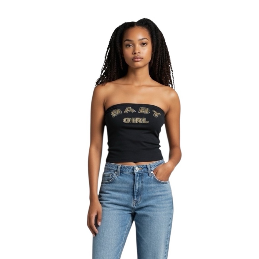 Vintage Y2K M.K.M. “Baby Girl” Bling Tube Top Streetwear Urban Bratz